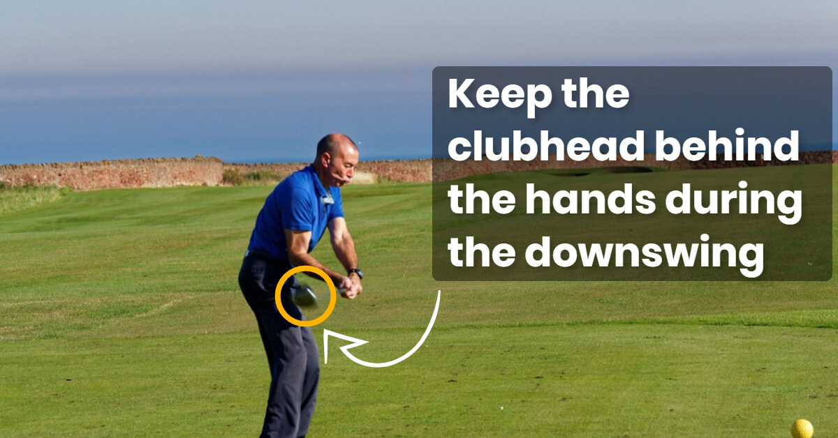 Club behind hands for shaft lean Club behind hands for shaft lean