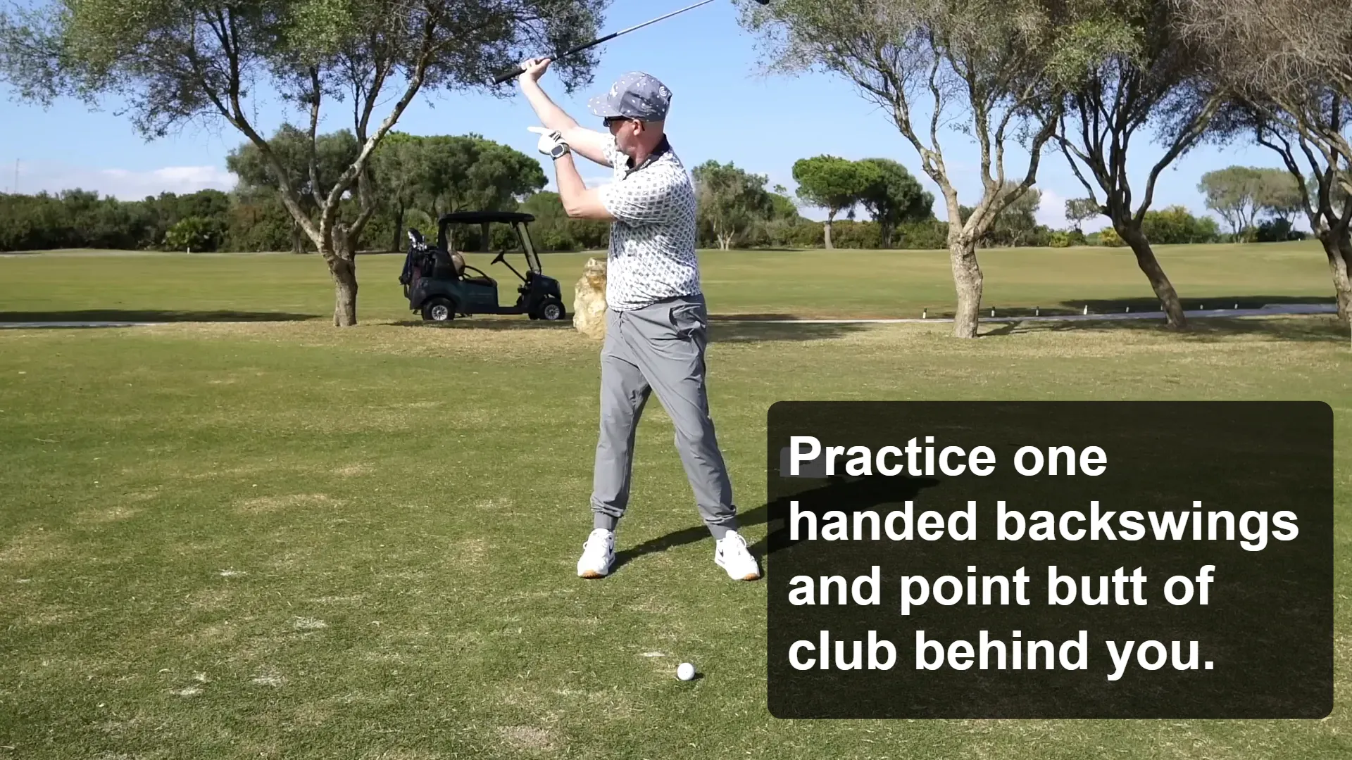 Create width with trail arm only swings Practice trail arm only backswings and point butt of club behind you.