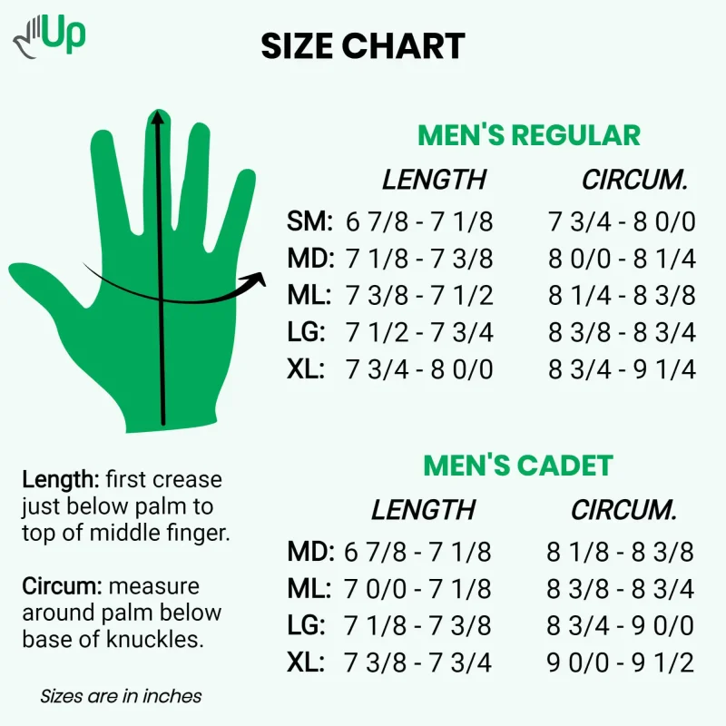 UpGlove size chart